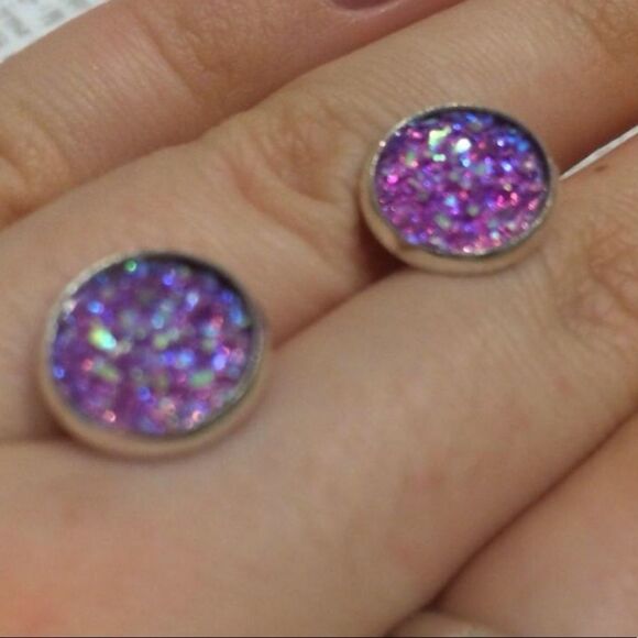 (Q3) Purple Druzy Style Earrings - Picture 3 of 4